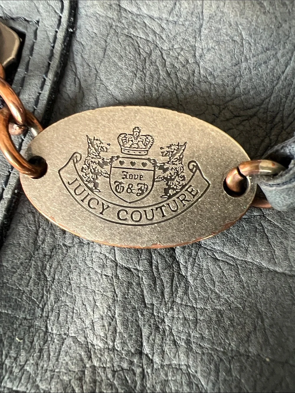 Juicy Couture vintage blue cowhide leather shoulder bag Y2K Indie aesthetic